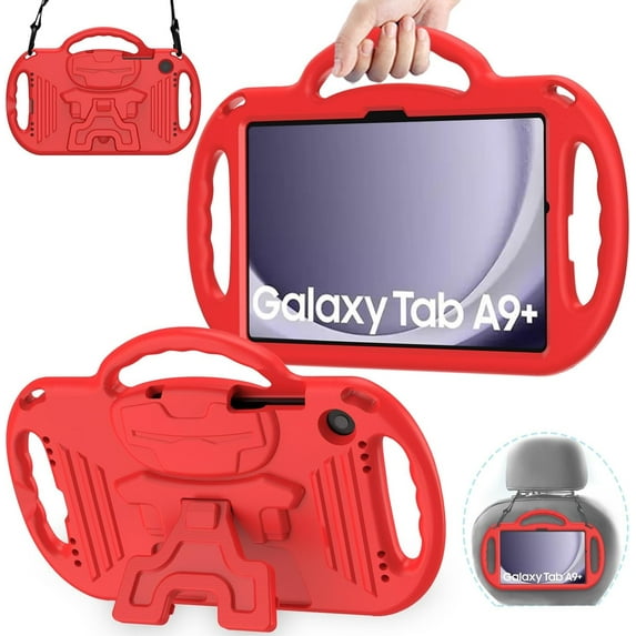 AVAWO Kids Case for Samsung Galaxy Tab A11+ Plus/A9+ Plus 11 Inch 2026/2023, with Strap, Shockproof Lightweight Handle Stand with Lanyard, Red