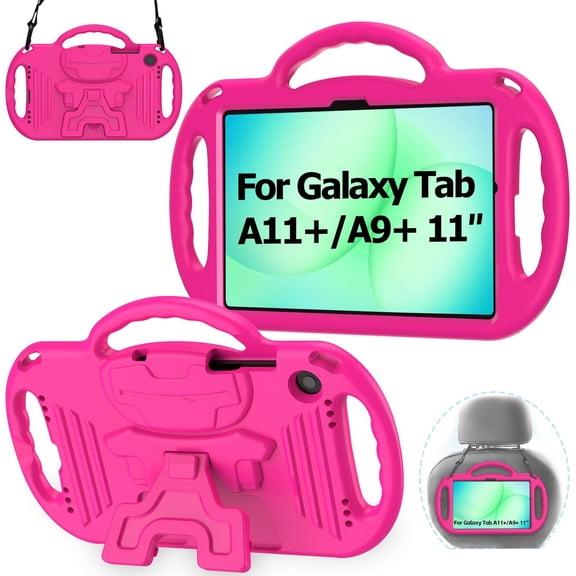 AVAWO Kids Case for Samsung Galaxy Tab A11+ Plus/A9+ Plus 11 Inch 2026/2023, with Strap, Shockproof Lightweight Handle Stand with Lanyard, Rose