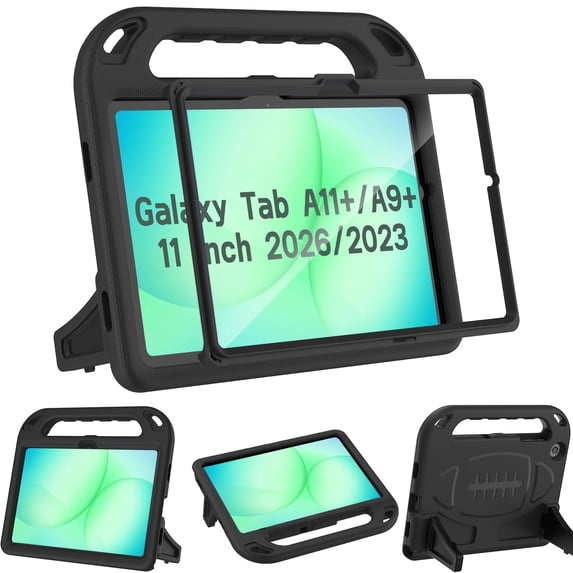 AVAWO Kids Case for Samsung Galaxy Tab A11+ Plus/A9+ Plus 11 inch 2026/2023 - with Built-in Screen Protector, Shockproof Covertible Handle Stand Cover, Black