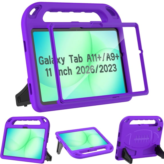 AVAWO Kids Case for Samsung Galaxy Tab A11+ Plus/A9+ Plus 11 inch 2026/2023 - with Built-in Screen Protector, Shockproof Covertible Handle Stand Cover, Purple