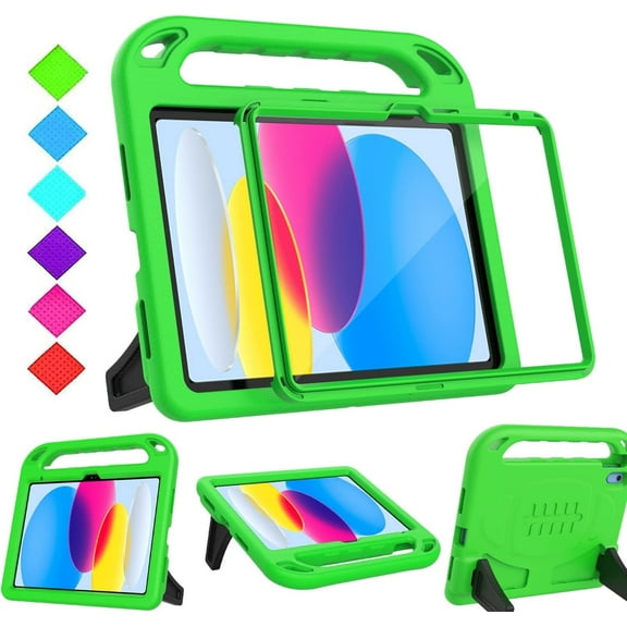 AVAWO Kids Case for New iPad (A16) 11th Generation 11 Inch 2025 & iPad 10th Generation 10.9" 2022 Cover with Built-in Screen Protector, Green