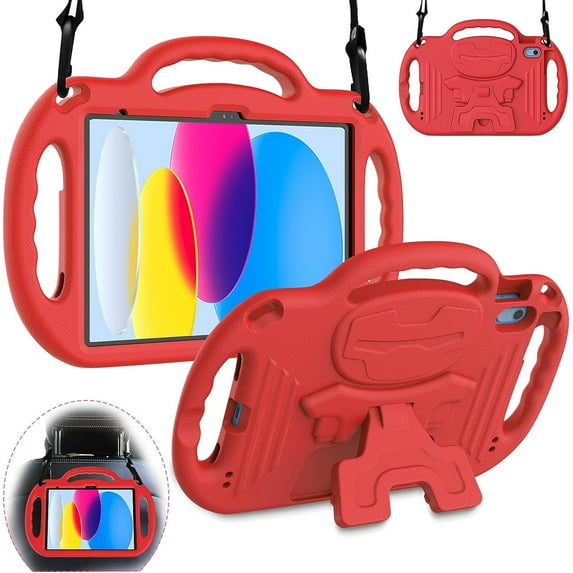 AVAWO Kids Case for iPad (A16) 11th Generation 11 Inch 2025 & iPad 10th Generation 10.9" 2022 & Air (M3/M2) 2025/2024 Cover with Shoulder Strap,Red