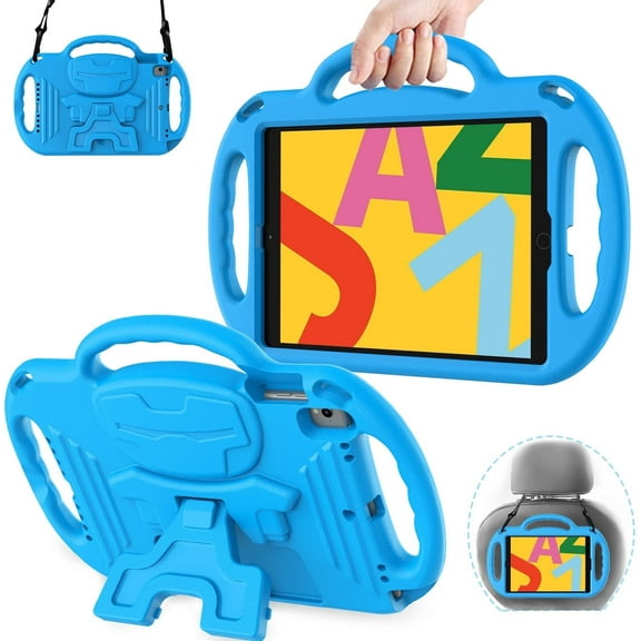 AVAWO Kids Case for iPad 10.2 9th & 8th & 7th Generation, iPad 10.2 2021/2020/2019 Case - with Shoulder Strap - Light Weight Shock Proof Handle Stand Kids Friendly Case for All iPad 10.2 inch, Blue