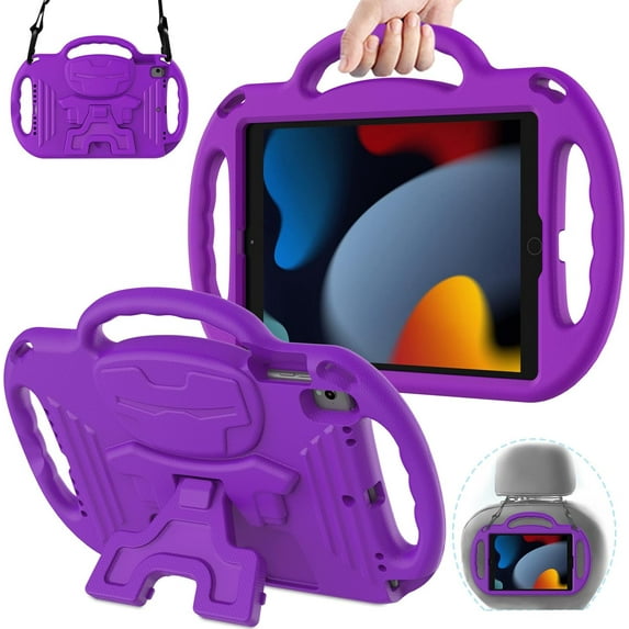 AVAWO Kids Case for iPad 10.2 9th & 8th & 7th Generation, iPad 10.2 2021/2020/2019 Case - with Shoulder Strap - Light Weight Shock Proof Handle Stand Kids Friendly Case for All iPad 10.2 inch, Purple