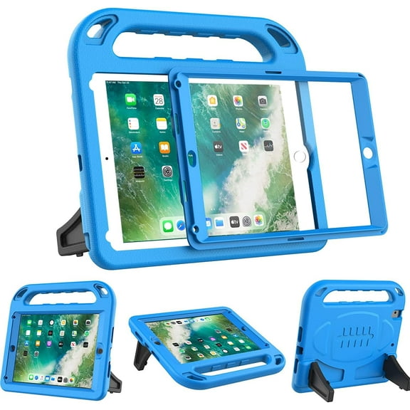 AVAWO Kids Case for iPad 9.7 2018/2017 & iPad Air 2 - [Built-in Screen Protector][Light Weight Handle] Shockproof Stand Case for iPad 9.7 inch 2018(6th Generation) / 2017(5th Gen) - Blue