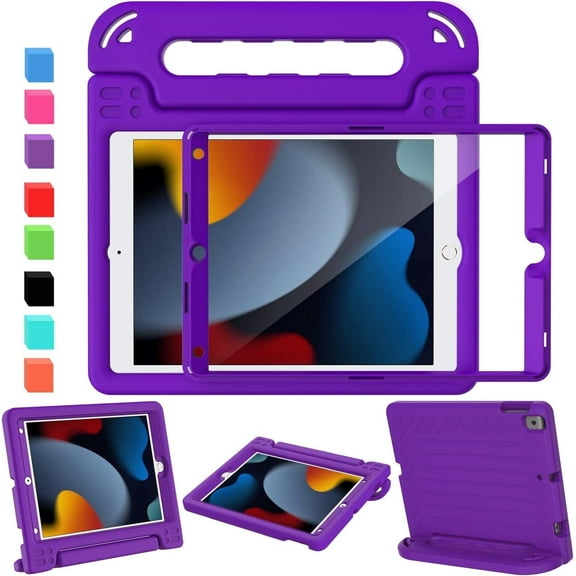 AVAWO Kids Case for iPad 9th 8th 7th Generation 10.2 inch 2021/2020/2019, with Screen Protector Light Weight ShockProof Handle Stand Case for iPad 9/8/7 Gen 10.2"-Purple