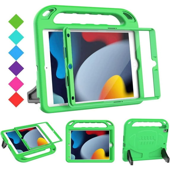 AVAWO Kids Case for iPad 9th/8th/7th Generation, iPad 10.2 case 2021/2020/2019 with Built-in Screen Protector, Shockproof Lightweight Handle Stand Kids Case for iPad 10.2 9th Generation - Green