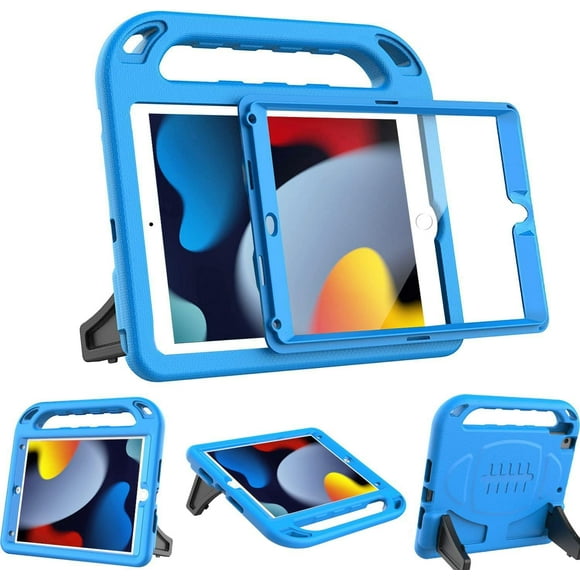 AVAWO Kids Case for iPad 9th/8th/7th Generation, iPad 10.2 case 2021/2020/2019 with Built-in Screen Protector, Shockproof Lightweight Handle Stand Kids Case for iPad 10.2 9th Generation - Blue