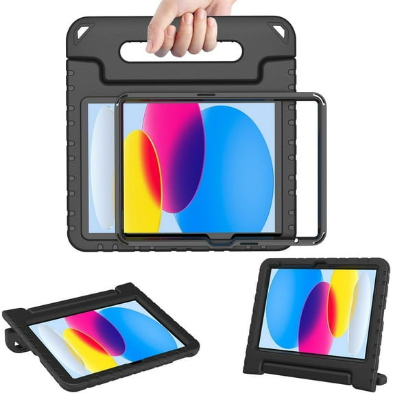 AVAWO Kids Case for New iPad (A16) 11th Generation 11 Inch 2025 & iPad 10th Generation 10.9" 2022 with Built-in Screen Protector Durable Shockproof Lightweight Handle Cover, Black