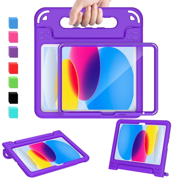 AVAWO Kids Case for New iPad (A16) 11th Generation 11 Inch 2025 & iPad 10th Generation 10.9" 2022 with Built-in Screen Protector Durable Shockproof Lightweight Handle Cover, Purple