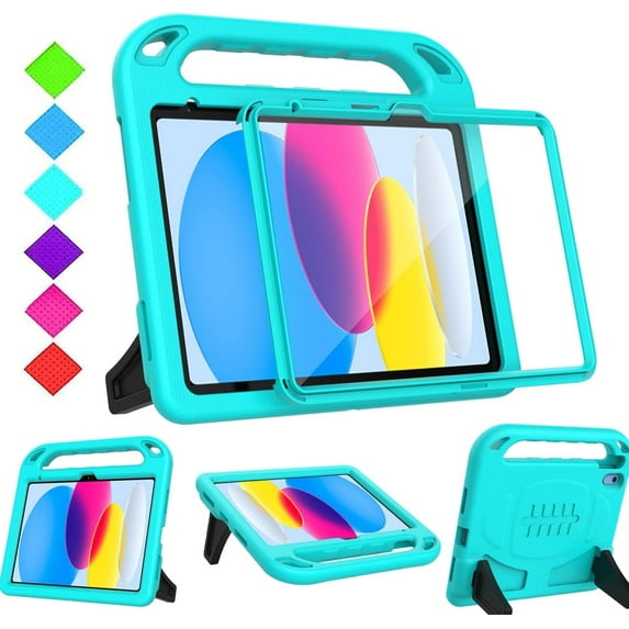 AVAWO Kids Case for New iPad (A16) 11th Generation 11 Inch 2025 & iPad 10th Generation 10.9" 2022 Cover with Built-in Screen Protector, Cyan