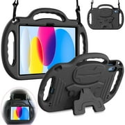 AVAWO iPad 10th Generation Kids Case with Shoulder Strap, Light Weight Handle Shockproof Cover for iPad 10.9 inch 2022,Black
