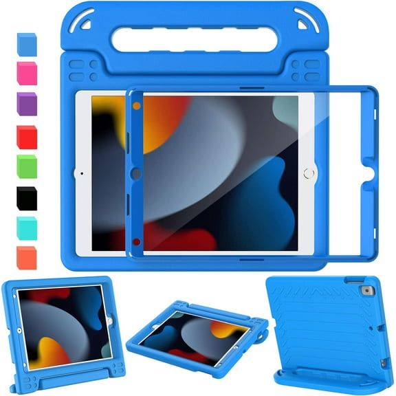 AVAWO iPad 9th Generation Case for kids, iPad 8th/7th Generation Case, iPad 10.2 Case 2021/2020/2019, with Screen Protector Light Weight ShockProof Handle Stand Case for iPad 9/8/7 Gen 10.2"-Blue