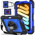 thumbnail image 1 of AVAWO Case for iPad Mini 6 / Mini 7 8.3 inch 2021 Release, Shockproof Rugged Kids Case with [360 Rotating Stand] [Hand Strap] for iPad Mini 6th/7th Gen 8.3-Black+Blue, 1 of 8