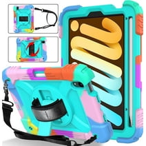 AVAWO iPad Mini 6 Case (8.3 inch 2021 Release), iPad Mini 6th Generation Kids Case, Shockproof Rugged Kids Case with [360 Rotating Stand] [Hand Strap] [Pencil Holder] for iPad Mini 6th Gen 8.3-Cyan