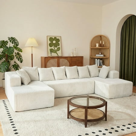 AVAXA 130" U Shaped Boneless Sectional Sofa, w/ Chaise, No Assembly, 4 Seats Oversized (Beige)