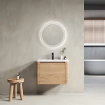 AVAXA 28'' Wall-Mounted Bathroom Vanity with White Ceramic Sink & 1-Soft-Close Door, KD-Packing, Plywood, Imitative Oak