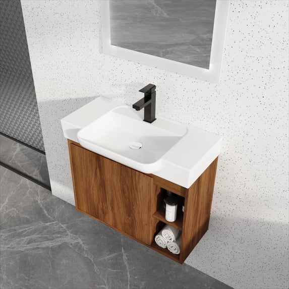 AVAXA 28'' Wall-Mounted Bathroom Vanity with White Ceramic Sink & Soft-Close Door