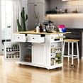 thumbnail image 1 of AVAXA 48 inch Rolling Kitchen Island Cart, Drop Leaf, Power Outlet, Internal Storage Rack, 5 Open Side Racks, White, 1 of 18