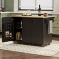 thumbnail image 1 of AVAXA 51" Fluted Kitchen Island with Drop Leaf, Farmhouse Accent Kitchen Island on Wheels with Internal Storage Rack, Rolling Kitchen Cart with Towel Rack for Kitchen, Dining Room, Black Ash, 1 of 23