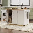 thumbnail image 1 of AVAXA 51" Fluted Kitchen Island with Drop Leaf, Farmhouse Accent Kitchen Island on Wheels with Internal Storage Rack, Rolling Kitchen Cart with Towel Rack for Kitchen, Dining Room, White Ash, 1 of 23