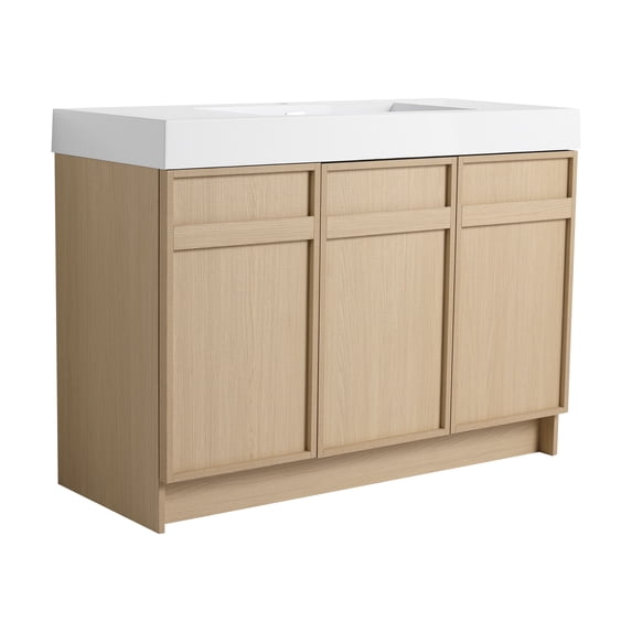 AVAXA Modern 48" Freestanding Bathroom Vanity with White Resin Sink & Soft-Close Cabinet Doors in Oak Finish