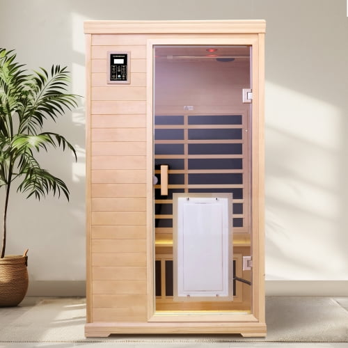 AVAXA Two-Person Far-Infrared Hemlock Indoor Sauna Room with Bluetooth and LED Lights