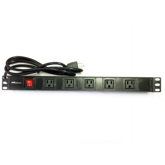 AVBcable PC-RM-5B 5 Outlet Rack Mount Power Strip 2 fronted mount w/ 6FT Power Cord for Standard 19in rack.