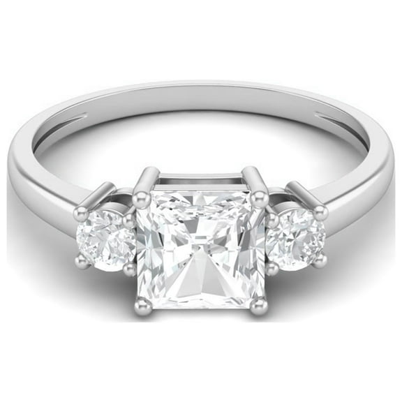 AVDAN 0.95 Ctw Square Moissanite Diamond 925 Sterling Silver Trio Stone Dainty Women Ring