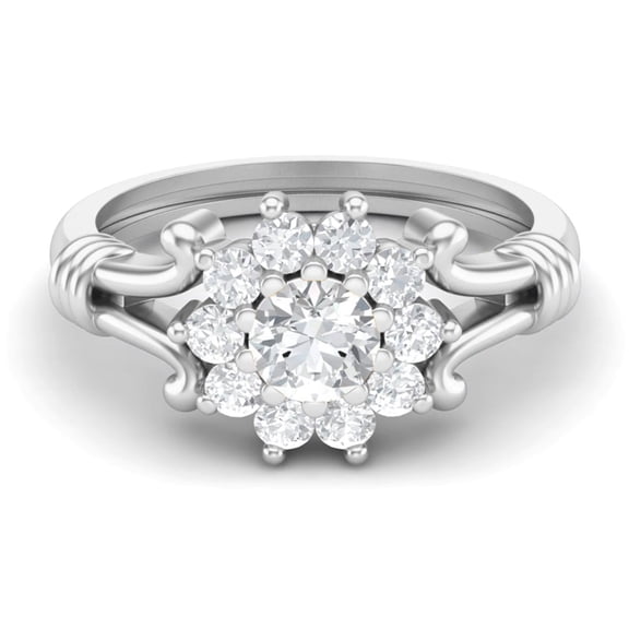 AVDAN 4.5mm Round Shape Moissanite 925 Sterling Silver Cluster Women Wedding Ring