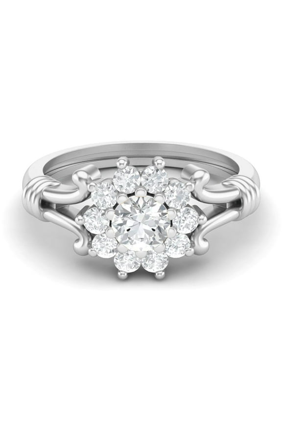 4.5mm Round Shape Moissanite 925 Sterling Silver Cluster Women Wedding Ring