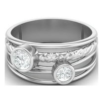 AVDAN 4mm Round Moissanite Split Shank Band 925 Sterling Silver Trio Stone Women Ring