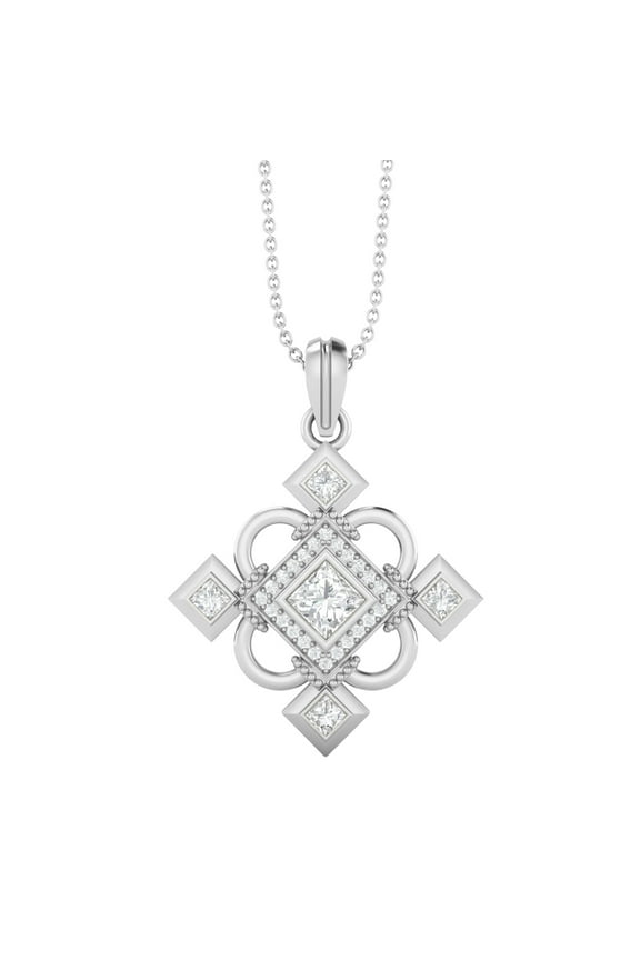 4mm Square Cut Moissanite 925 Sterling Silver Women Pendant Necklace