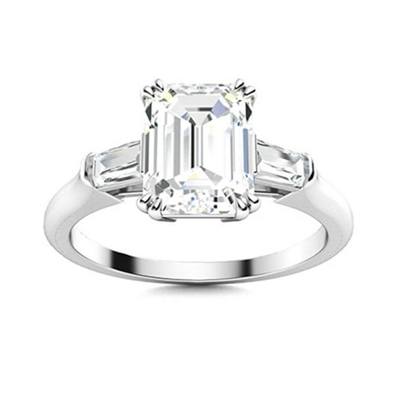 AVDAN 7X5 mm Radiant Cut Moissanite Diamond Side Stone Baguette 925 Sterling Silver Women Ring