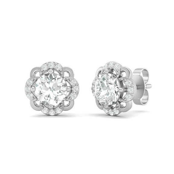 AVDAN 925 Sterling Silver 5mm Round Moissanite Flower Halo Women Stud Earrings