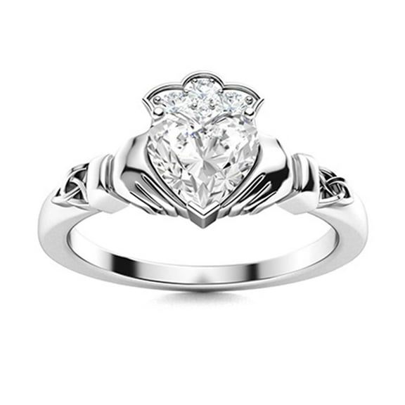 AVDAN Irish Claddagh 5mm Heart Shpae Moissanite Diamond Promise Women Ring 925 Sterling Silver