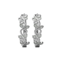 AVDAN Leaf Design Huggie Hoop Earrings 0.16 Ctw Round Moissanite Diamond 925 Sterling Silver Filigree Earring