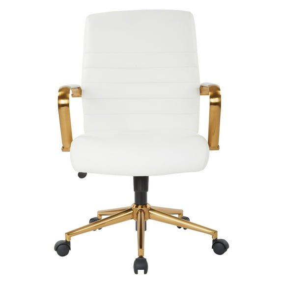 AVE-SIX Mid-Back Office Chair in White Faux Leather and Gold