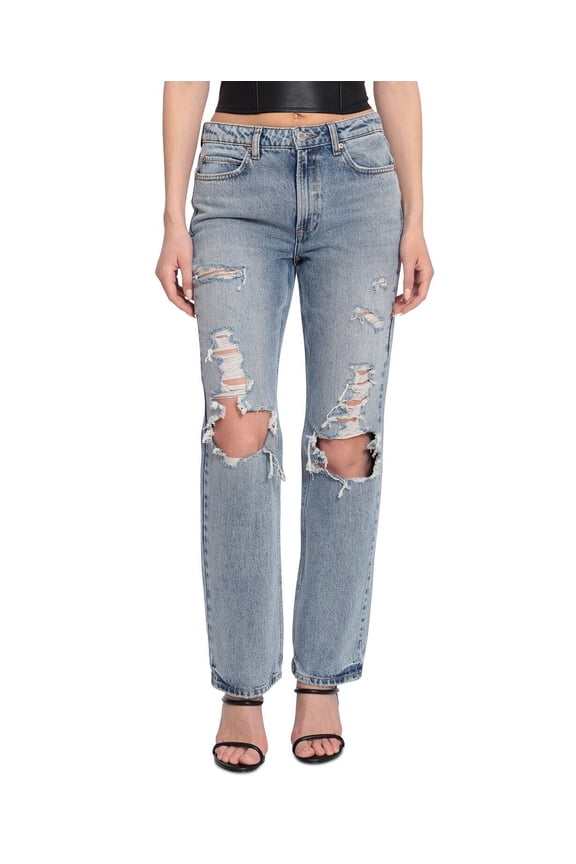 Women Cotton Ripped Mid-Morning Destructed Straight-Leg Jeans 31
