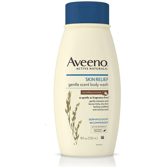 AVEENO Active Naturals Skin Relief Gentle Scent Body Wash, Nourishing Coconut 18 oz (Pack of 4)