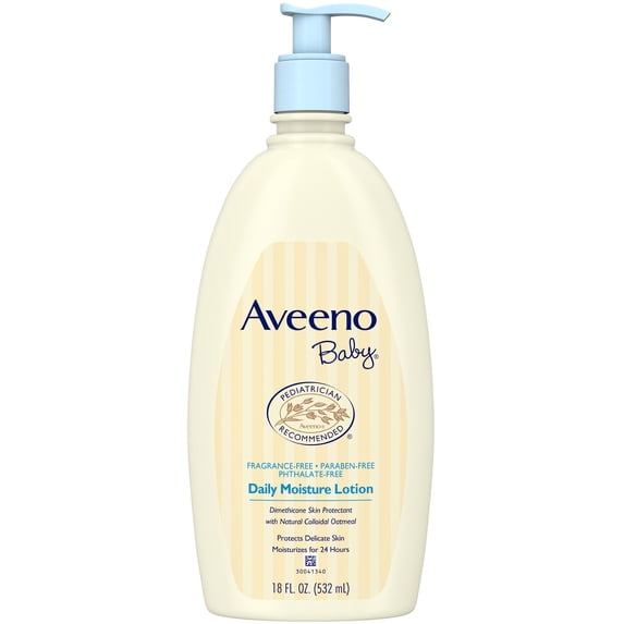 AVEENO Baby Daily Moisture Lotion Fragrance Free 18 oz (Pack of 2)