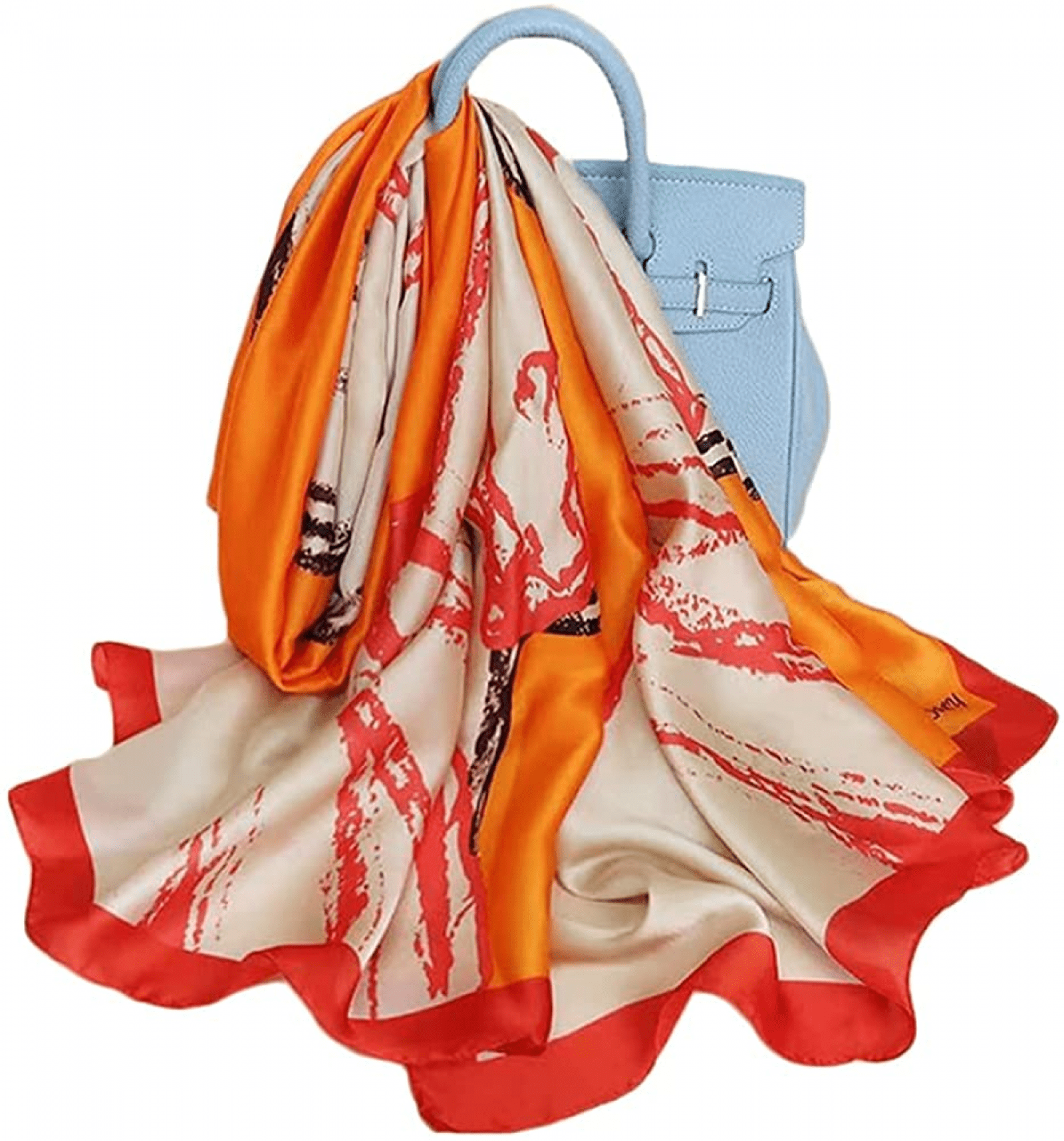 ONE ECHELON Satin Silk Scarf for Women Lightweight Fashion Scarves, Wrap in  Print Floral Pattern, Pack of 2 (White & Peach and Boho Orange)