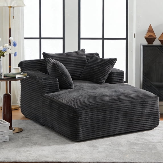 AVENIX 66" Oversized Chaise Lounge Chair Indoor, Boneless Cloud Sofa Bed, No-Assembly Deep Seat Sleeper Couch for Living Room,3 Pillows,Corduroy Black