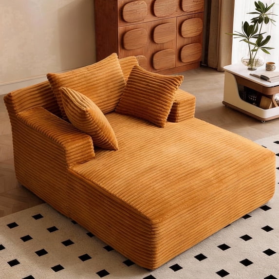 AVENIX 66" Oversized Chaise Lounge Chair Indoor, Boneless Cloud Sofa Bed, No-Assembly Deep Seat Sleeper Couch for Living Room,3 Pillows,Corduroy Orange