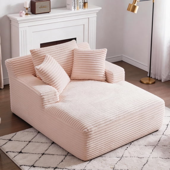 AVENIX 66" Oversized Chaise Lounge Chair Indoor, Boneless Cloud Sofa Bed, No-Assembly Deep Seat Sleeper Couch for Living Room,3 Pillows,Corduroy Blush Pink