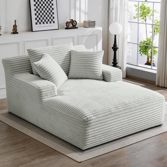 AVENIX 66" Oversized Chaise Lounge Chair Indoor, Boneless Cloud Sofa Bed, No-Assembly Deep Seat Sleeper Couch for Living Room,3 Pillows,Corduroy Light Gray