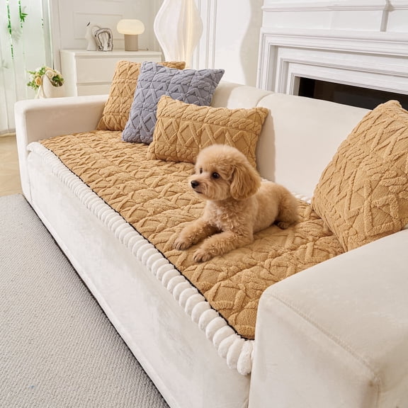 AVENIX Couch Cover, Non Slip Furniture Protector for Sofa, Washable Couch Protector for Pets, Soft Stay in Place Couch Protector for Living Room, Brown 27.5" x 94.5"