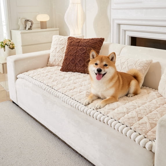 AVENIX Couch Cover, Non Slip Furniture Protector for Sofa, Washable Couch Protector for Pets, Soft Stay in Place Couch Protector for Living Room, White 27.5" x 59"