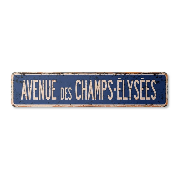 AVENUE DES CHAMPS-ELYSEES Vintage Plastic Street Sign tour de France french Europe | Indoor/Outdoor |  18" Wide