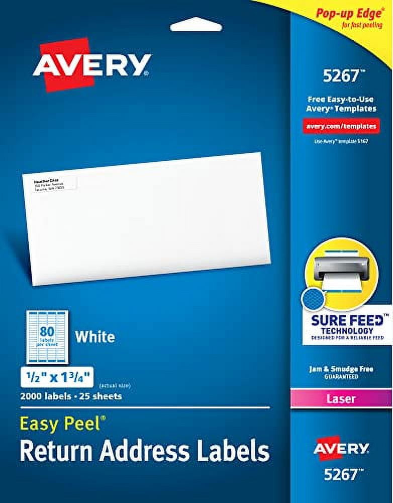 AVERY 5267 Easy Peel Return Address Labels, Laser, 1/2 x 1 3/4, White (Pack of 2000), (Model: 05267)